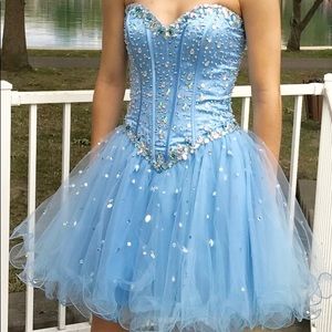 Mori Lee Blue Strapless Formal Dress